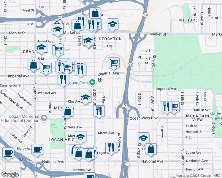 map of restaurants, bars, coffee shops, grocery stores, and more near 142 South 33rd Street in San Diego