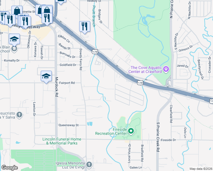 map of restaurants, bars, coffee shops, grocery stores, and more near 8433 Kingsfield Road in Dallas