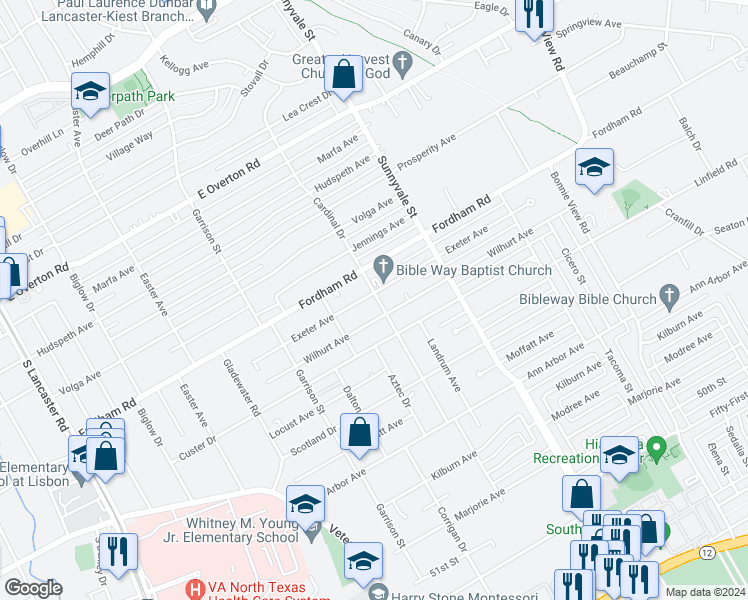 map of restaurants, bars, coffee shops, grocery stores, and more near 2542 Exeter Avenue in Dallas