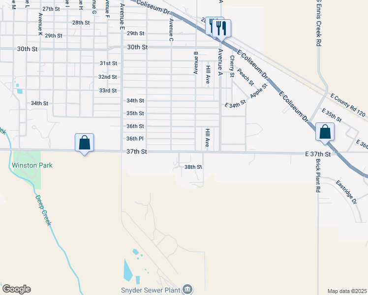 map of restaurants, bars, coffee shops, grocery stores, and more near 209 37th Street in Snyder
