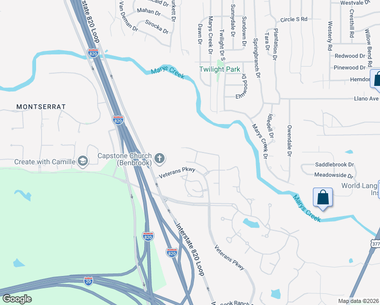 map of restaurants, bars, coffee shops, grocery stores, and more near 8975 Ranch Bluff Court in Benbrook