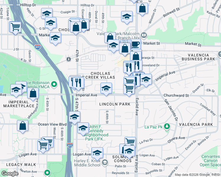 map of restaurants, bars, coffee shops, grocery stores, and more near 206 Willie James Jones Avenue in San Diego