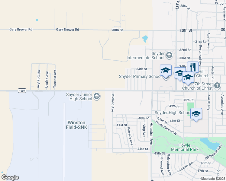 map of restaurants, bars, coffee shops, grocery stores, and more near 2927-3103 37th Street in Snyder