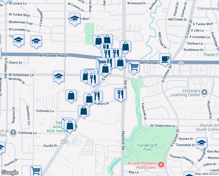map of restaurants, bars, coffee shops, grocery stores, and more near 800 Orthopedic Way in Arlington