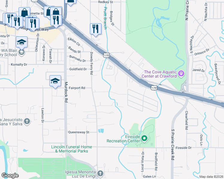 map of restaurants, bars, coffee shops, grocery stores, and more near 8354 Kingsfield Road in Dallas