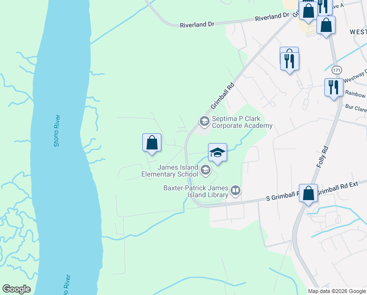 map of restaurants, bars, coffee shops, grocery stores, and more near 1981 Grimball Road in Charleston