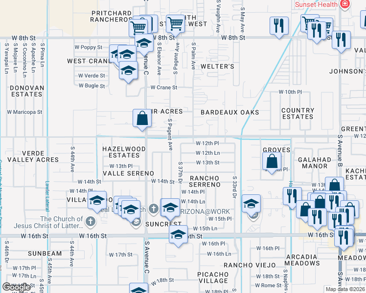 map of restaurants, bars, coffee shops, grocery stores, and more near 1280 South 37th Drive in Yuma