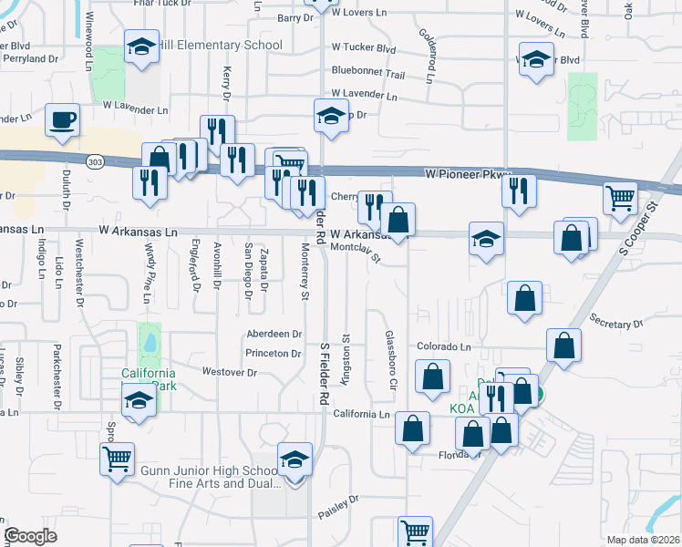 map of restaurants, bars, coffee shops, grocery stores, and more near 2418 Kingston Street in Arlington