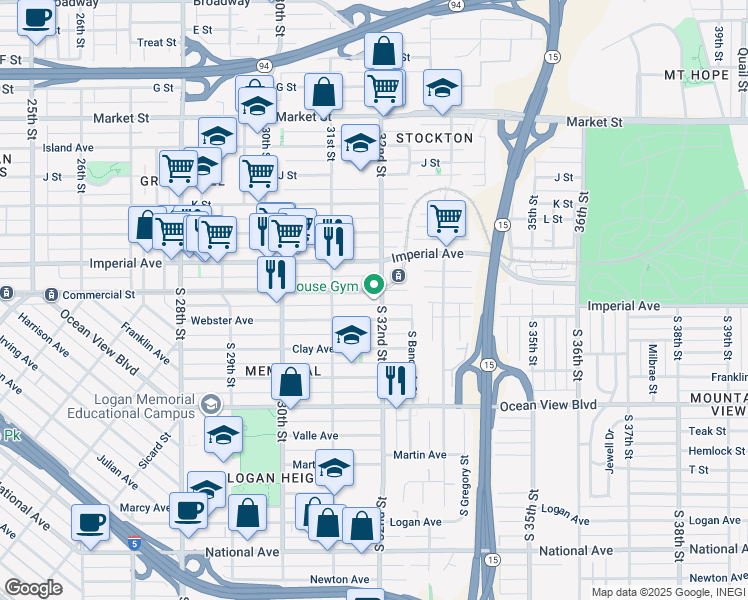 map of restaurants, bars, coffee shops, grocery stores, and more near 3164 Webster Avenue in San Diego