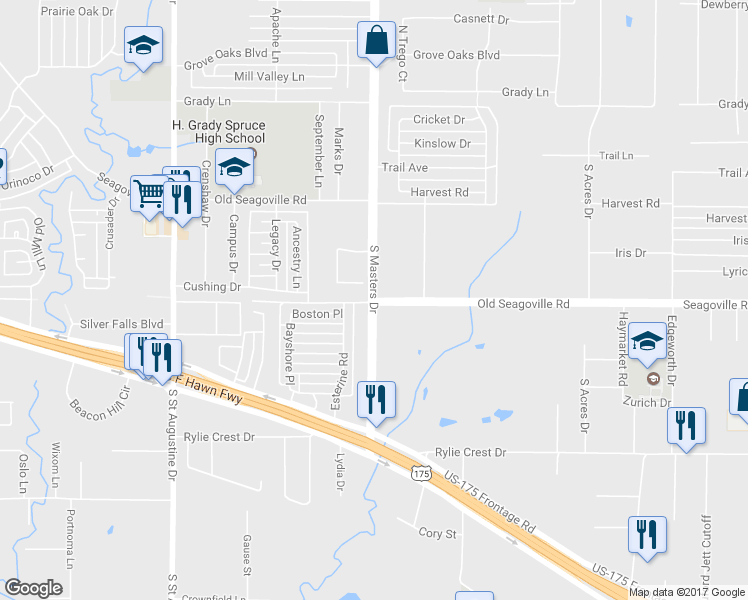 map of restaurants, bars, coffee shops, grocery stores, and more near 9615 Seagoville Road in Dallas