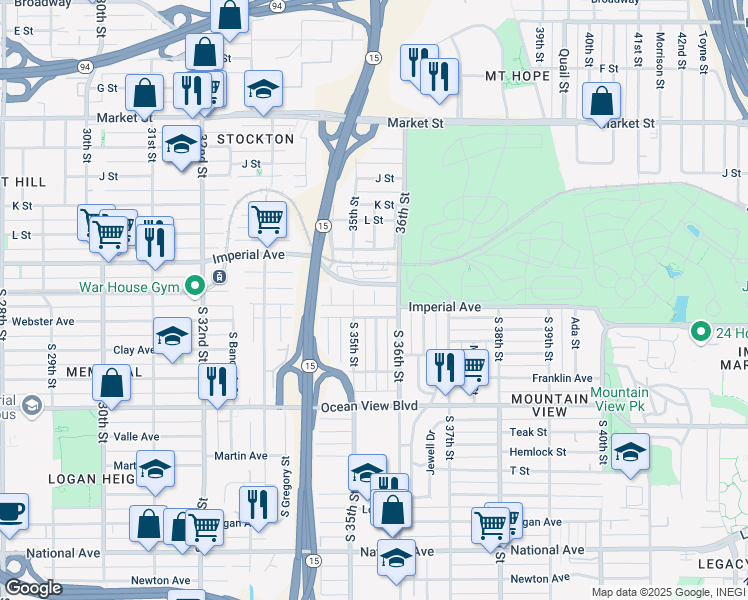 map of restaurants, bars, coffee shops, grocery stores, and more near 3518 Webster Avenue in San Diego