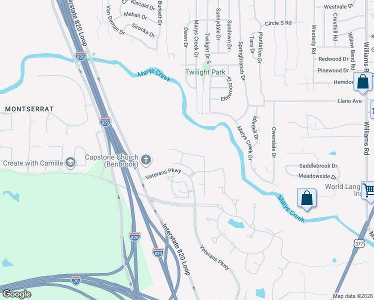map of restaurants, bars, coffee shops, grocery stores, and more near 8975 Ranch Bluff Court in Benbrook