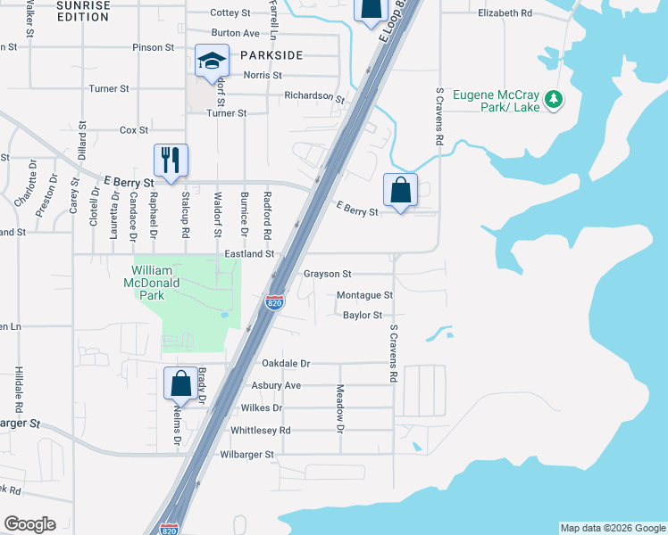 map of restaurants, bars, coffee shops, grocery stores, and more near 5809 Grayson Street in Fort Worth