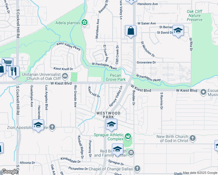 map of restaurants, bars, coffee shops, grocery stores, and more near 3205 Cedarcroft Lane in Dallas