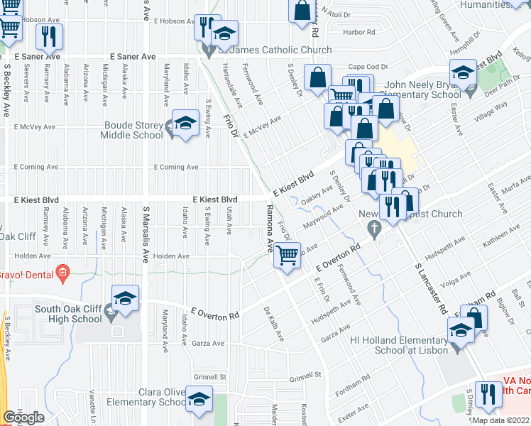 map of restaurants, bars, coffee shops, grocery stores, and more near in Dallas