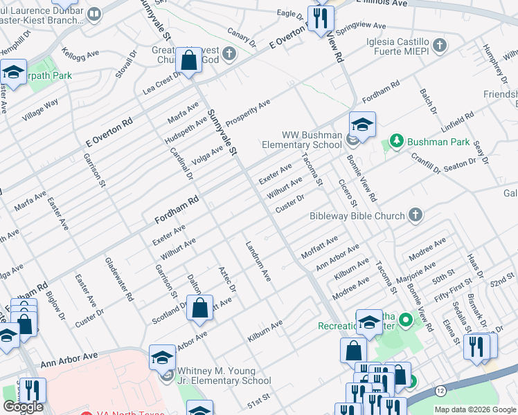 map of restaurants, bars, coffee shops, grocery stores, and more near 2707 Wilhurt Avenue in Dallas