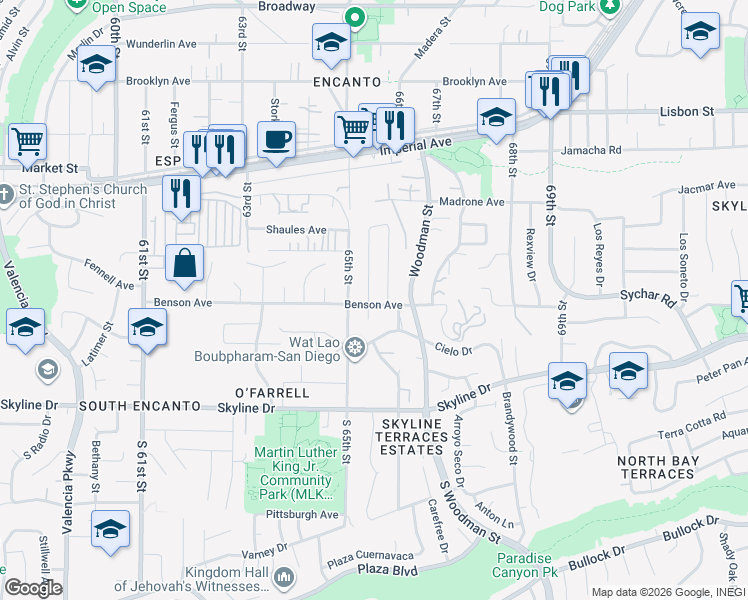 map of restaurants, bars, coffee shops, grocery stores, and more near 201 Treewood Street in San Diego