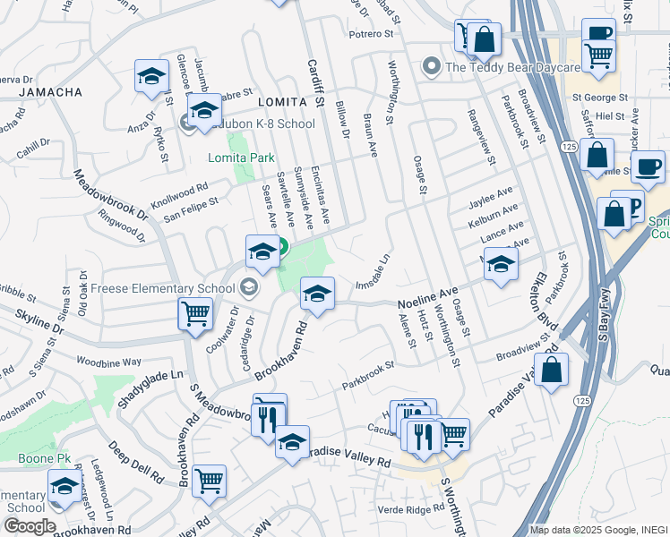 map of restaurants, bars, coffee shops, grocery stores, and more near 8410 Innsdale Lane in San Diego