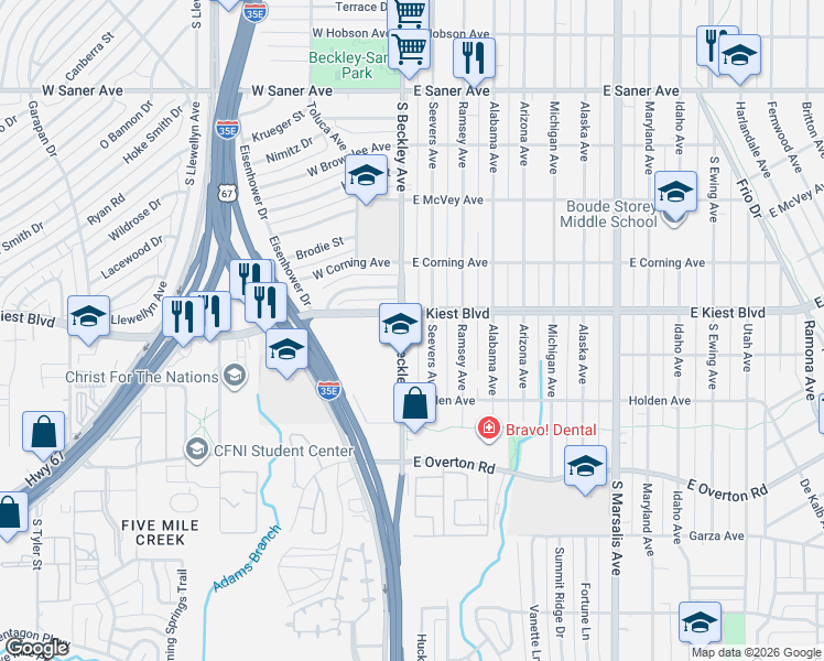 map of restaurants, bars, coffee shops, grocery stores, and more near 3137 Seevers Avenue in Dallas