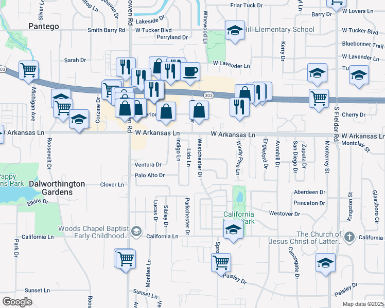 map of restaurants, bars, coffee shops, grocery stores, and more near 2328 Lido Lane in Arlington