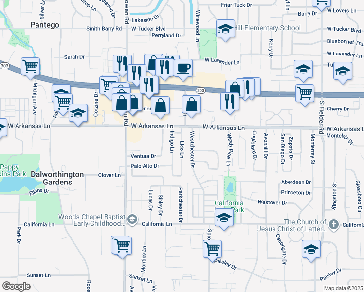 map of restaurants, bars, coffee shops, grocery stores, and more near 2328 Lido Lane in Arlington