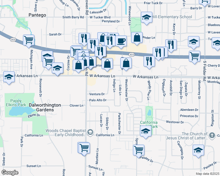 map of restaurants, bars, coffee shops, grocery stores, and more near 2306A Monte Carlo Drive in Arlington
