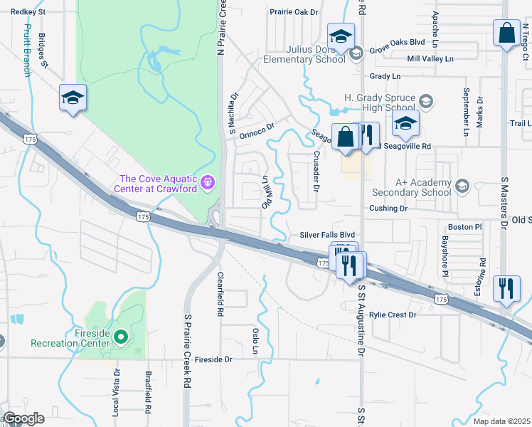 map of restaurants, bars, coffee shops, grocery stores, and more near 400 Old Mill Lane in Dallas