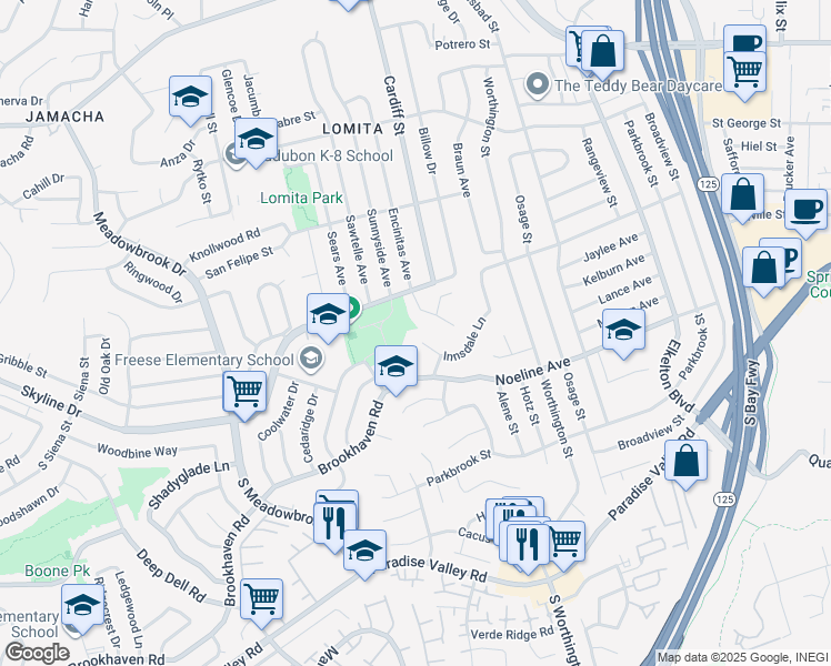 map of restaurants, bars, coffee shops, grocery stores, and more near 8410 Innsdale Lane in San Diego