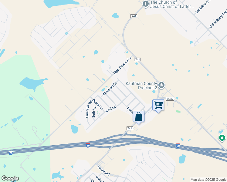 map of restaurants, bars, coffee shops, grocery stores, and more near 2500 Leona Street in Forney