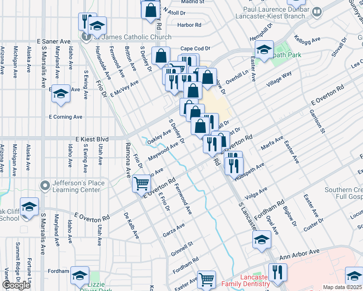 map of restaurants, bars, coffee shops, grocery stores, and more near 1549 Maywood Avenue in Dallas