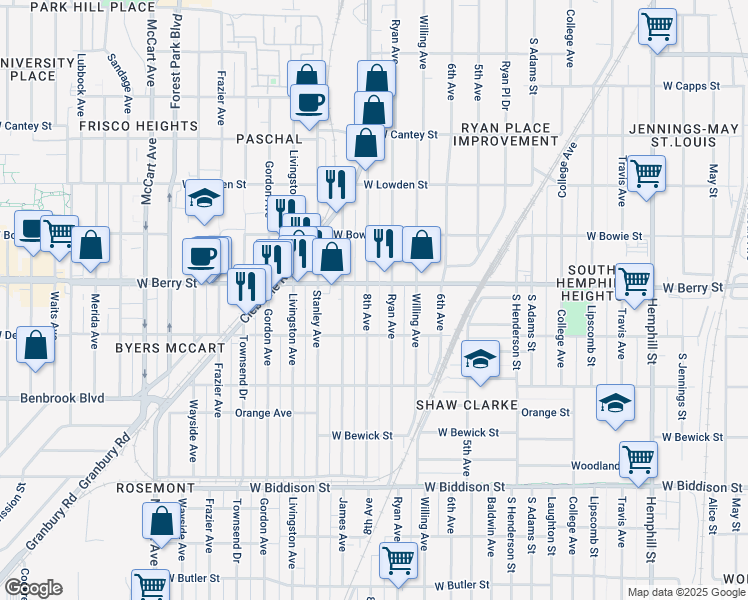 map of restaurants, bars, coffee shops, grocery stores, and more near in Fort Worth