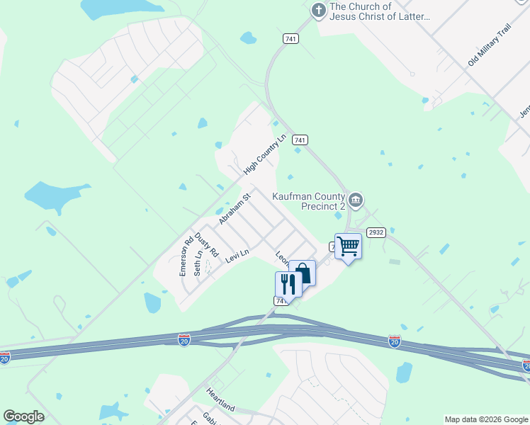 map of restaurants, bars, coffee shops, grocery stores, and more near 2385 Willard Way in Forney