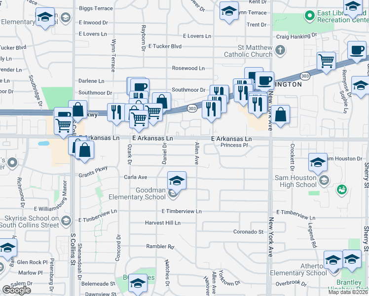 map of restaurants, bars, coffee shops, grocery stores, and more near 1509 Janann Avenue in Arlington