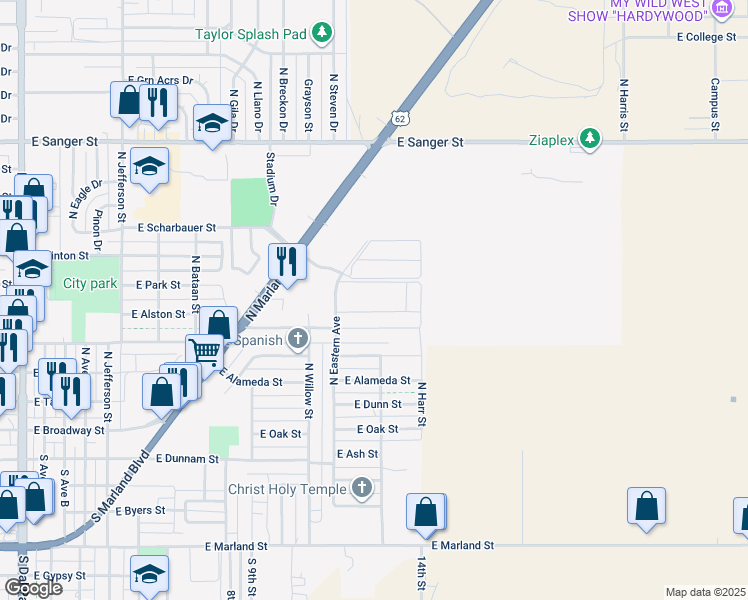 map of restaurants, bars, coffee shops, grocery stores, and more near 2009-2099 East Clinton Street in Hobbs