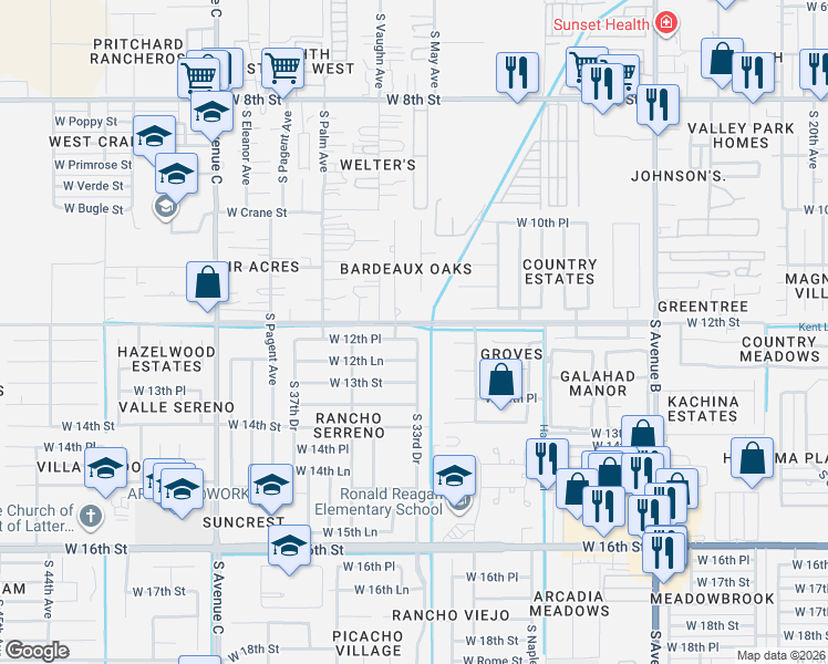 map of restaurants, bars, coffee shops, grocery stores, and more near 3236-3298 County 8 1/2 St in Yuma