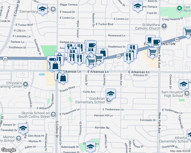 map of restaurants, bars, coffee shops, grocery stores, and more near 1309 Janann Avenue in Arlington