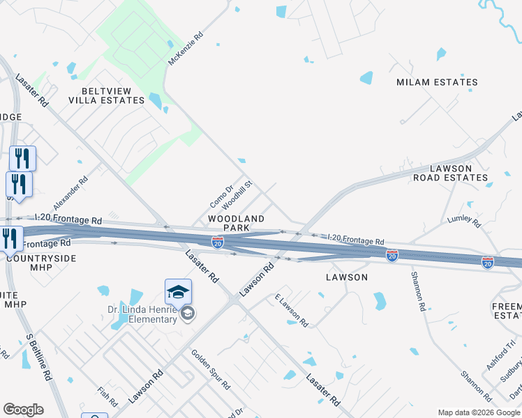 map of restaurants, bars, coffee shops, grocery stores, and more near 227 Redwood Street in Mesquite