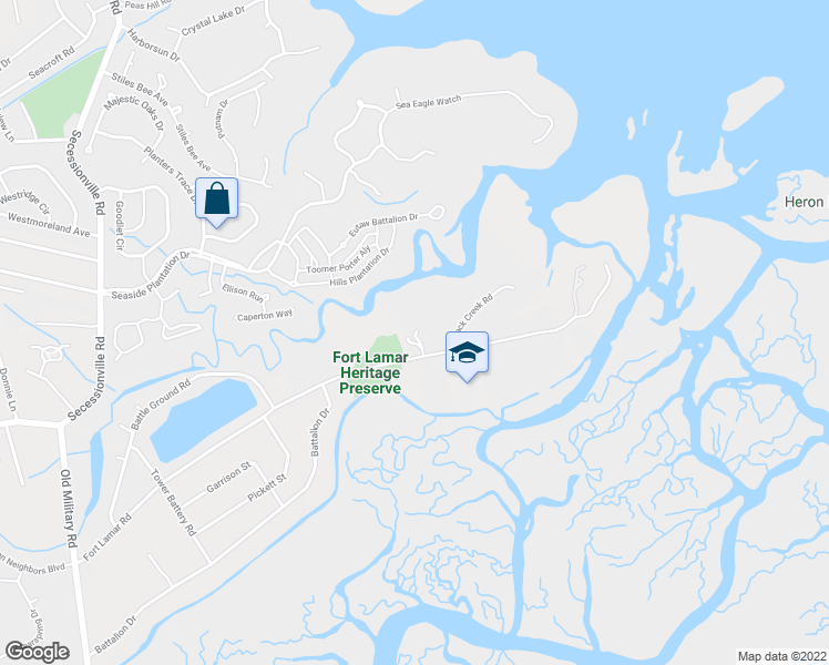 map of restaurants, bars, coffee shops, grocery stores, and more near 1196 Fort Lamar Road in Charleston