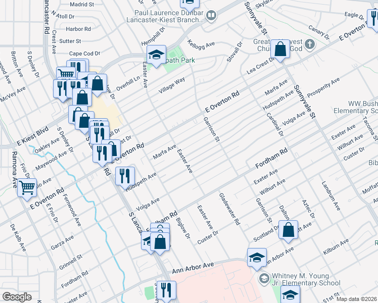 map of restaurants, bars, coffee shops, grocery stores, and more near 2215 Hudspeth Avenue in Dallas