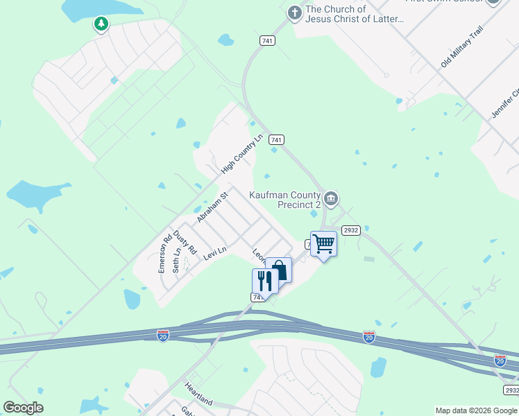 map of restaurants, bars, coffee shops, grocery stores, and more near 2320 Willard Way in Forney