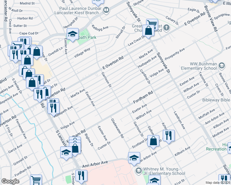 map of restaurants, bars, coffee shops, grocery stores, and more near 2407 Kathleen Avenue in Dallas