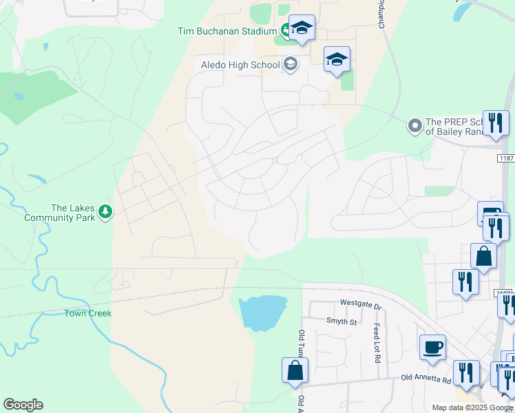 map of restaurants, bars, coffee shops, grocery stores, and more near 608 Point Vista Drive in Aledo