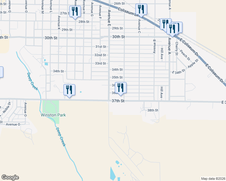 map of restaurants, bars, coffee shops, grocery stores, and more near 3615 Avenue E in Snyder