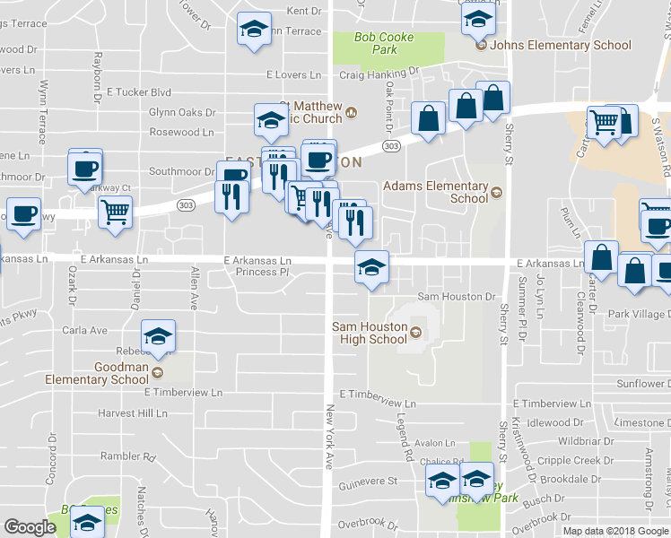 map of restaurants, bars, coffee shops, grocery stores, and more near 1901 Castle Road in Arlington