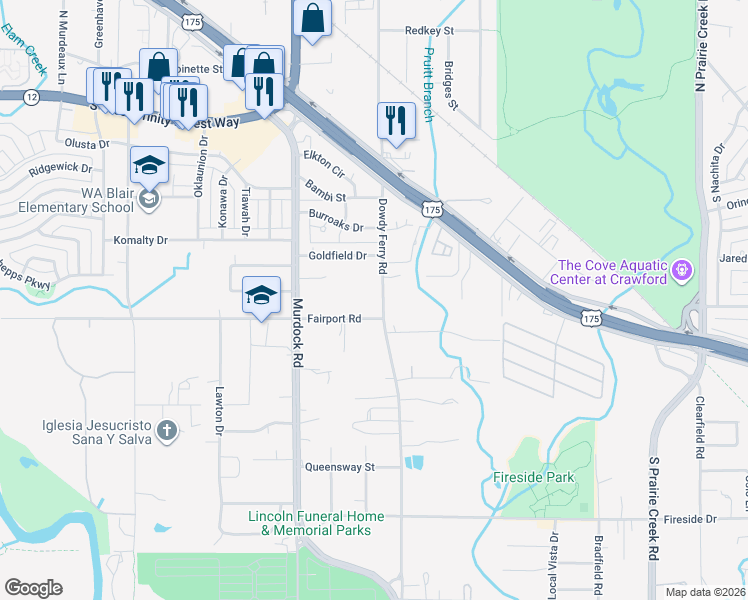 map of restaurants, bars, coffee shops, grocery stores, and more near 603 Dowdy Ferry Road in Dallas