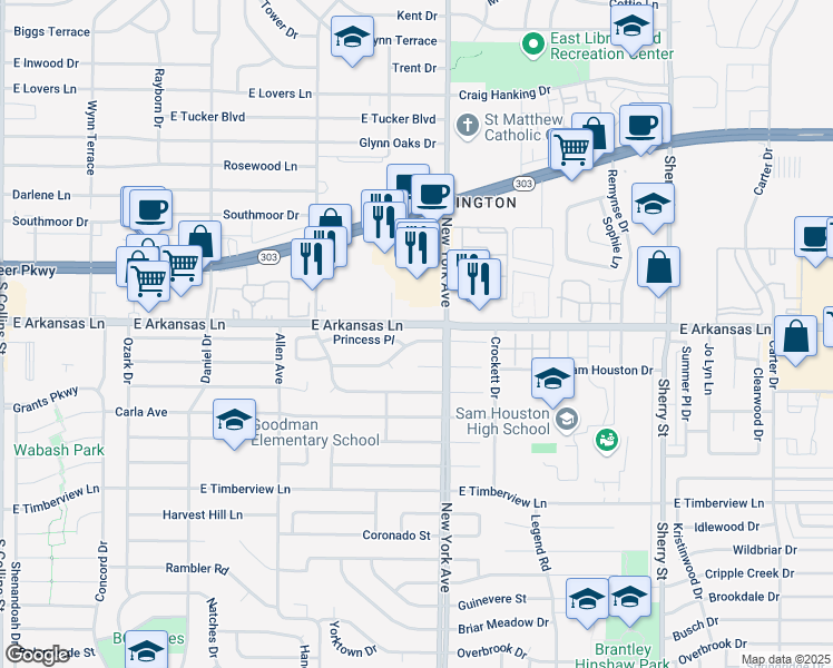 map of restaurants, bars, coffee shops, grocery stores, and more near 1807 Castle Road in Arlington
