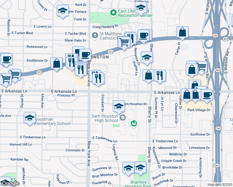 map of restaurants, bars, coffee shops, grocery stores, and more near 2301 Fig Tree Lane in Arlington