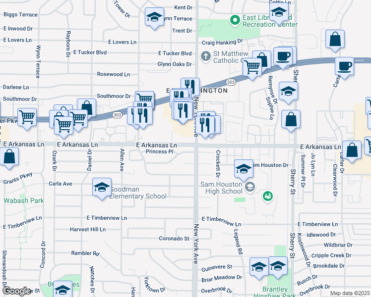 map of restaurants, bars, coffee shops, grocery stores, and more near 1807 Castle Road in Arlington