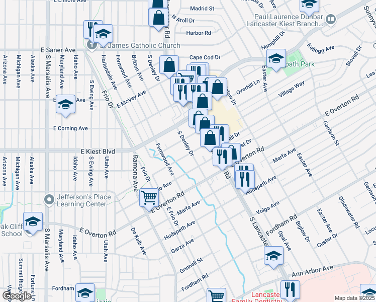 map of restaurants, bars, coffee shops, grocery stores, and more near 1549 Maywood Avenue in Dallas