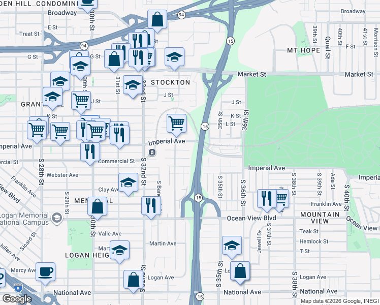 map of restaurants, bars, coffee shops, grocery stores, and more near 3359 Gillette Street in San Diego